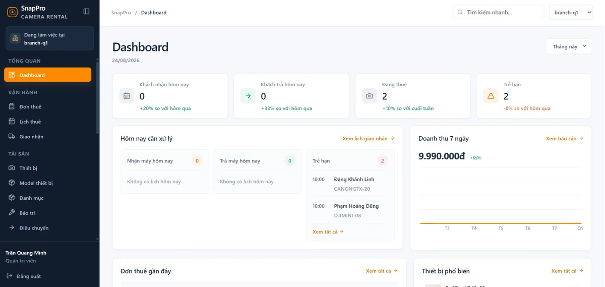 Ảnh giao diện demo Cho thuê máy ảnh SnapPro