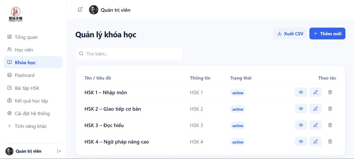 Khóa học trong demo Học tiếng Trung HSK