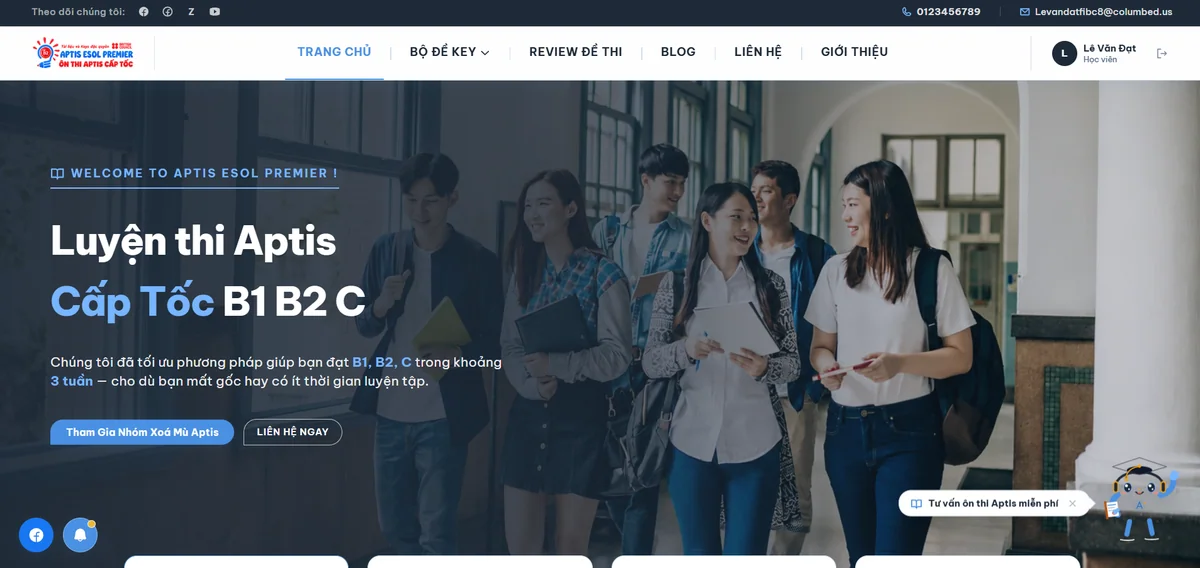 Ảnh giao diện demo Luyện kỹ năng tiếng Anh APTIS