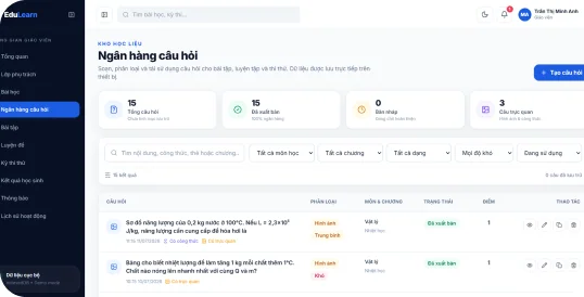 Ảnh giao diện demo Quản lý bài tập EduLearn