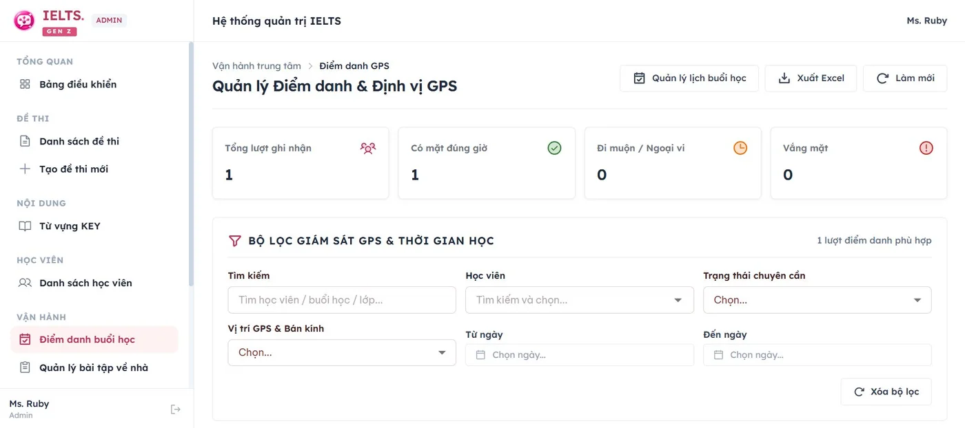 Điểm danh buổi học trong demo IELTS Gen Z