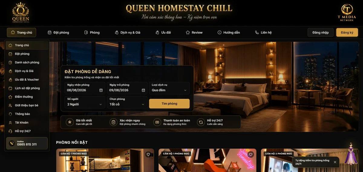 Ảnh giao diện demo Queen Homestay