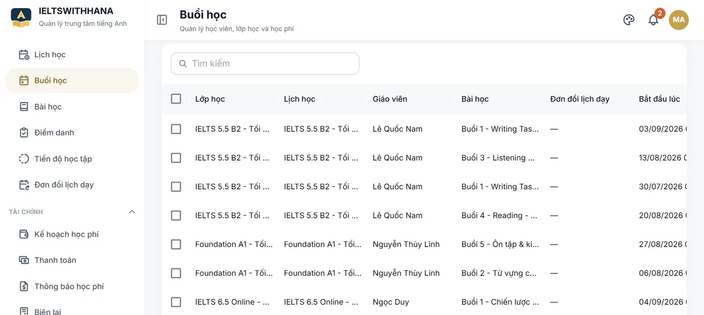 Buổi học trong demo Trung tâm dạy tiếng Anh